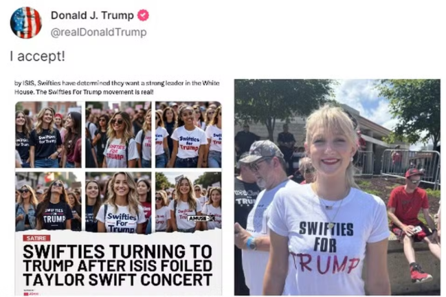 Trump compartilha imagem falsa de Taylor Swift